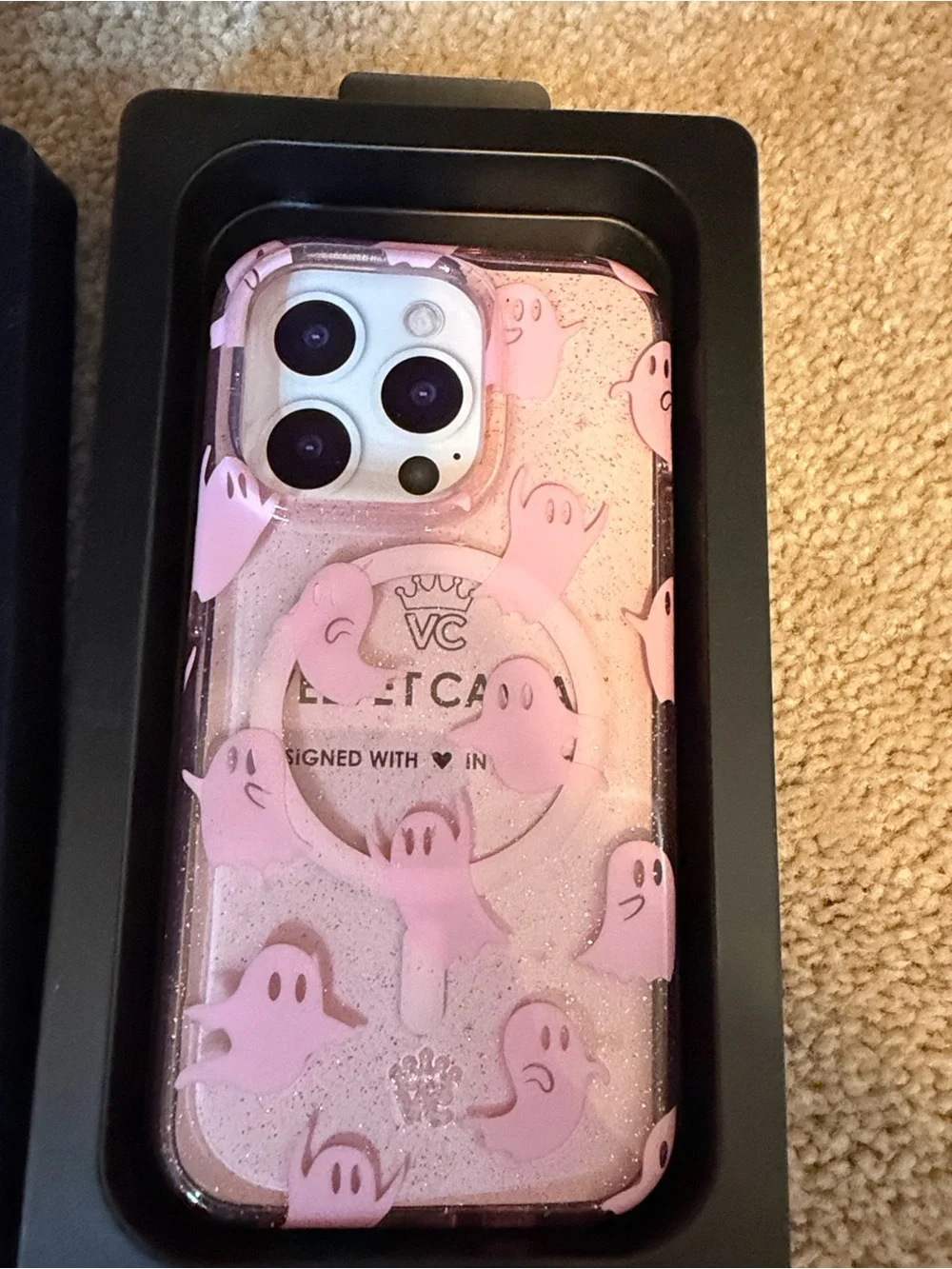 Velvet Caviar Pink Ghost Glitter iPhone Case